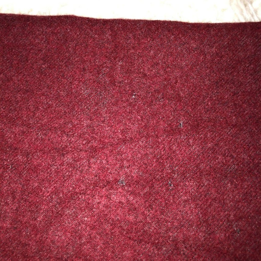Lauren RALPH LAUREN Wool Red Gray 100% Virgin Lambswool Fringe Logo Italy - Picture 6 of 12